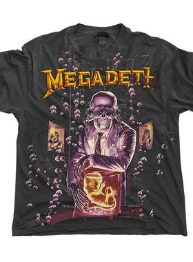 ICEVALLEY 金属骷髅Megadeth摇滚嘻哈颓废风丧系暗黑破洞短袖T恤