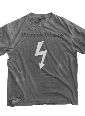 玛丽莲曼森 Marilyn Manson美式闪电暗黑轻亚水洗短袖破坏ootd