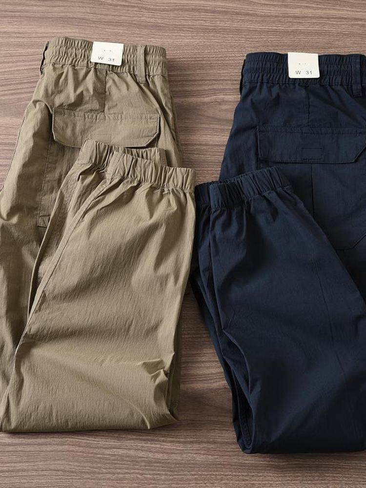 2024 여름 남성의 얇고 통기성이 뛰어나며 가벼운 야외 캐주얼 작업복 신축성 있는 허리 약간 신축성이 있는 느슨한 다리 바지