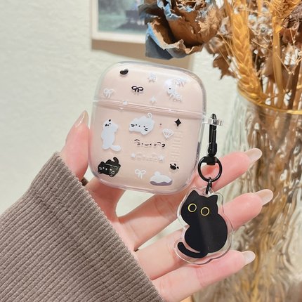 黑白猫咪适用漫步者花再Zero Air Pro保护套防摔漫步者花再zeroairpro耳机壳漫步者ZERO AIR PRO透明分体壳