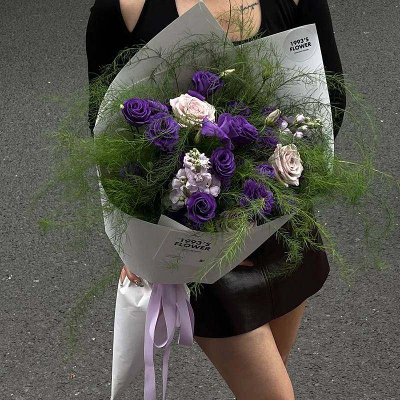 七夕紫色洋桔梗花束生日玫瑰花杭州上海北京广州鲜花同城速递配送