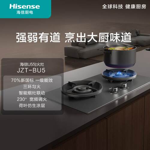 Hisense/海信 JZT-BU5三环匀火智能烟灶联动一级能效鸳鸯燃气灶