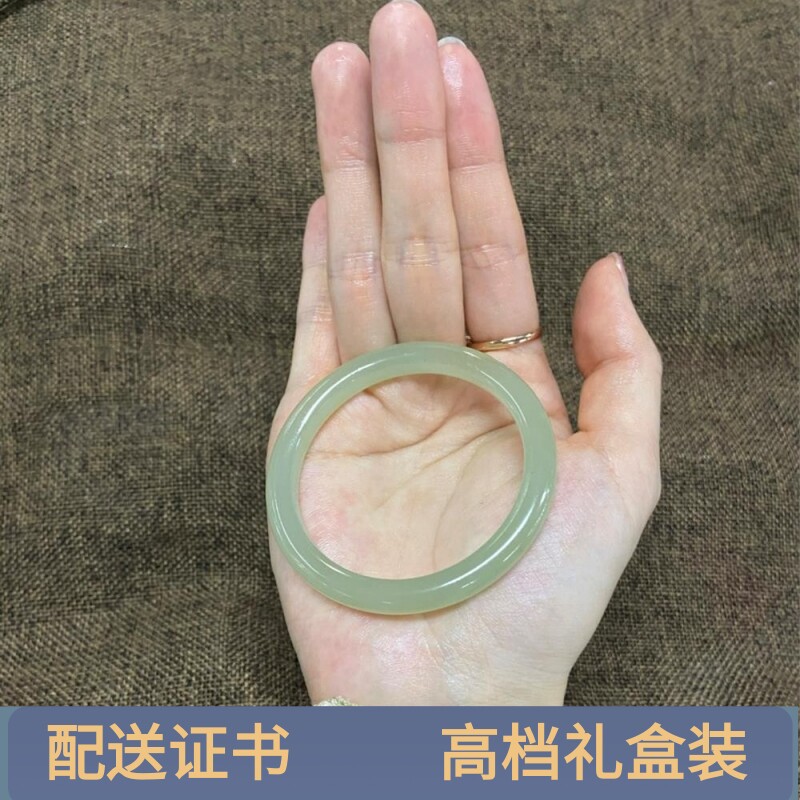 和田玉手镯新疆天然小细圆条青白玉晴水绿美人叮当镯子翡翠年轻款