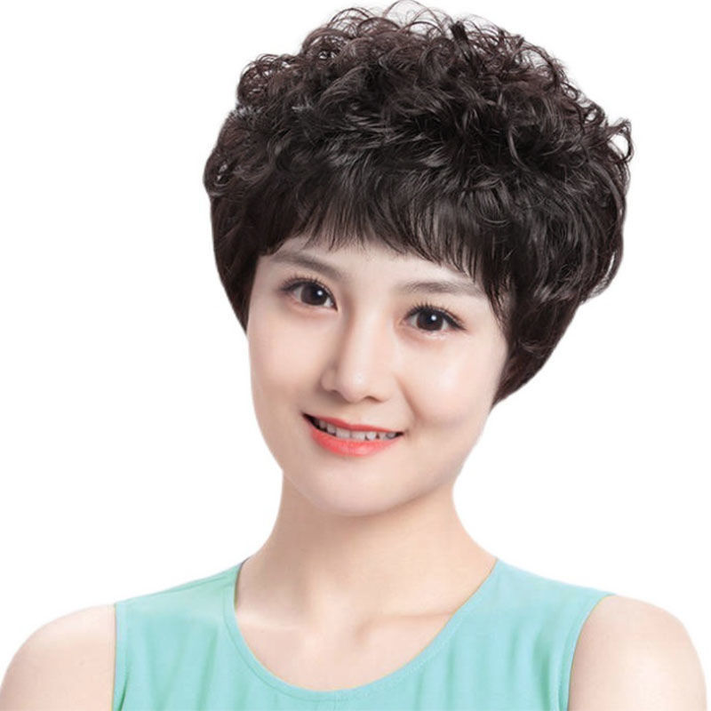 高档高档假发套女短发卷发中老年妈妈遮头顶白发圆脸自然女士式真