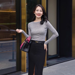 鼎奢山羊绒桑蚕丝一字领无缝一体针织打底衫 LadyJ 轻巧从容