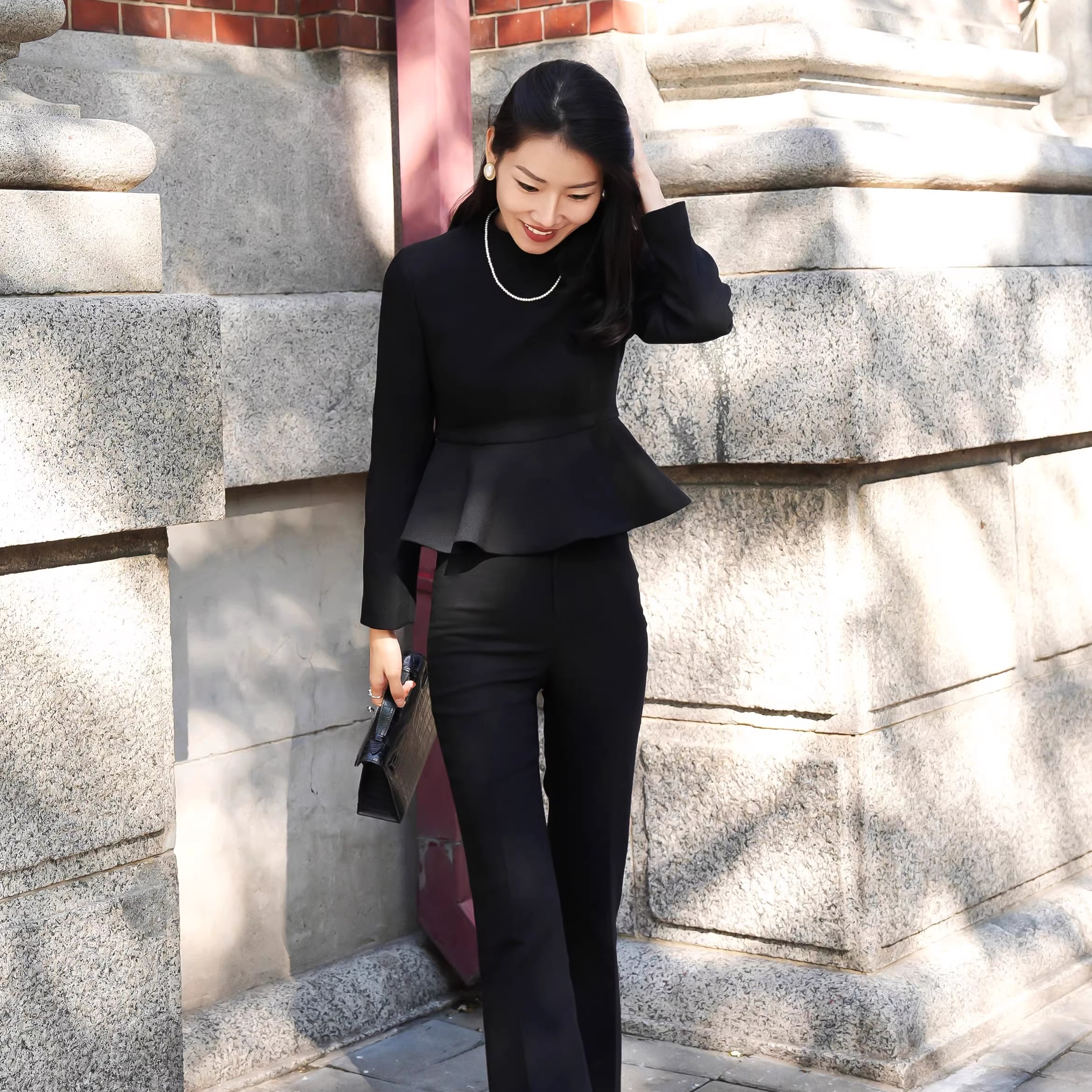 LadyJD*OR同源羊毛高腰微喇长裤