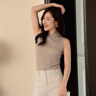 女针织衫 LadyJ 半高领亲肤透气打底夏季 桑蚕丝羊毛无袖 随手搭