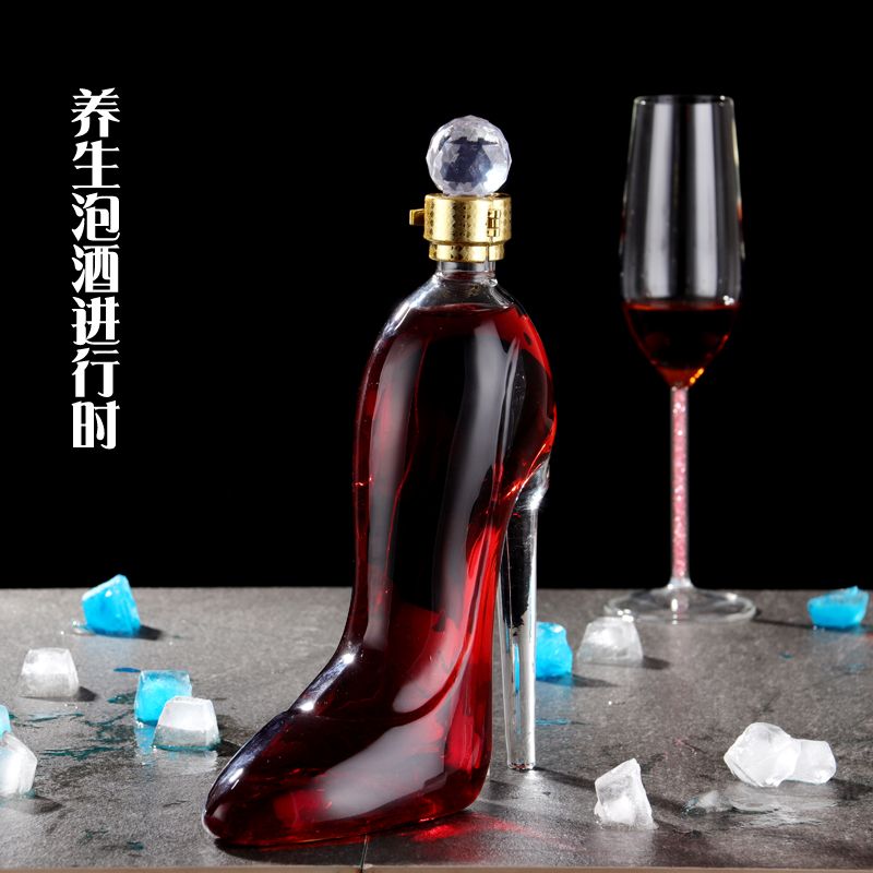 高跟鞋造型醒酒器工艺玻璃瓶子密封创意泡酒瓶酒瓶空心酒具750ml