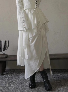 [一缺官方代理]simsim流体追寻烛痕不规则开衩高腰棉麻半身裙伞裙