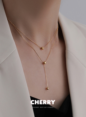 双层叠戴金色豆豆项链女ins简约锁骨链小众设计感高级chocker颈链