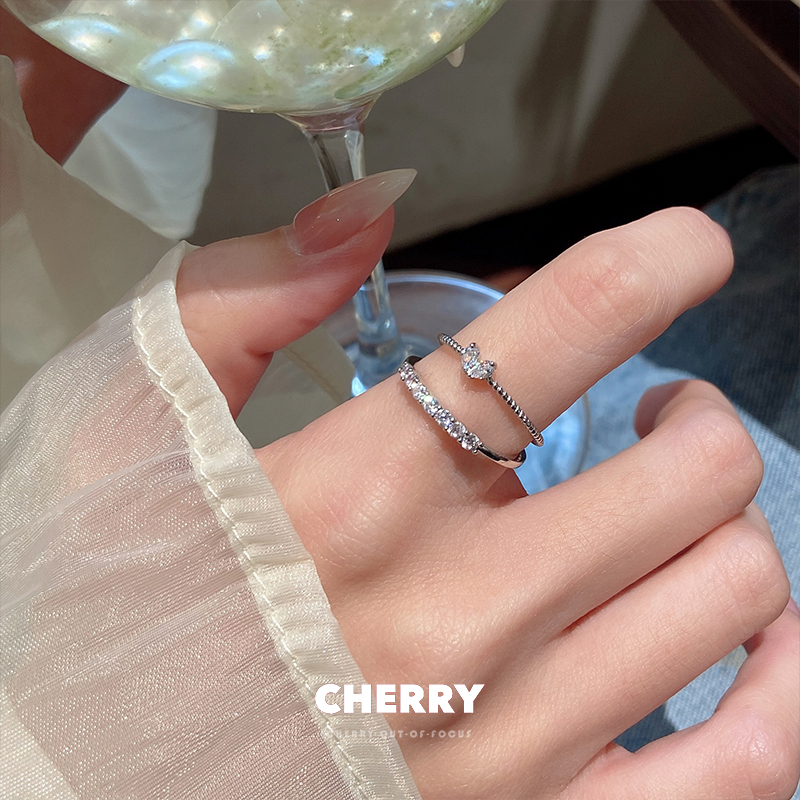 两件套爱心锆石开口戒指小众指环