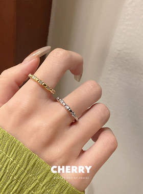 金色排钻锆石开口细戒指女精致小众设计指环ins时尚个性食指戒秋