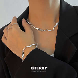 不规则银色金属项链女时尚 手链甜酷小众设计感颈链 简约冷淡风个性