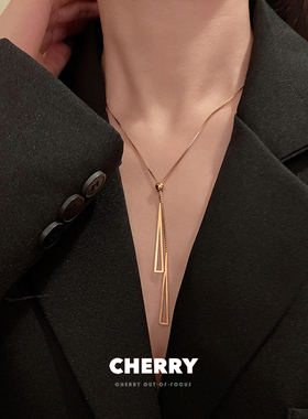 玫瑰金钛钢几何长款百搭项链