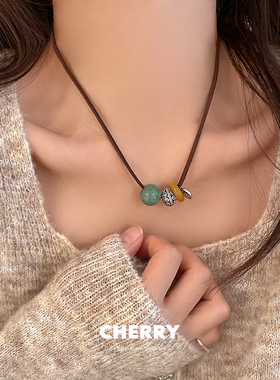 新中式天然石串珠项链女款复古小众设计感卫衣链2025年新款锁骨链