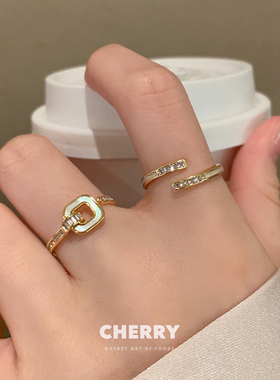 奢华贝母锆石开口戒指女