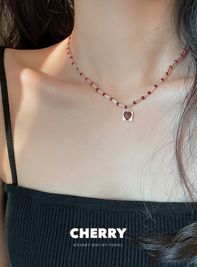 几何方形爱心水晶串珠项链女甜酷设计感竹节锁骨链时尚网红脖颈链