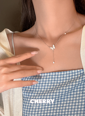 微镶锆石蝴蝶珍珠项链夏季配饰