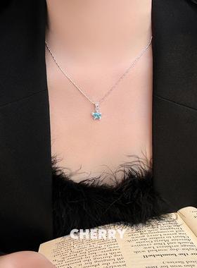 梦幻蓝色星星锆石项链女