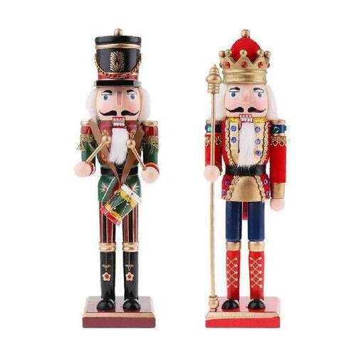 2Pcs Traditional Wooden King Nutcracker with Festive , 30cm