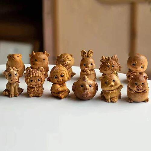 Carving Twelve Zodiac Mini Ornaments Mouse Ox Tiger Rabbit D