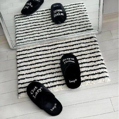 Tufting Stripe Bathrooom Mat Bedroom Rug Soft Fluffy