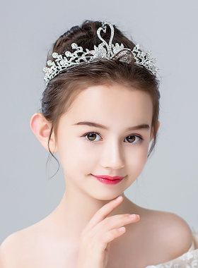 儿童皇冠头饰公主女童王冠水晶天鹅舞蹈发饰小孩模特走秀演出发箍