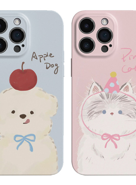 可爱小狗小猫情侣菲林壳软壳适用于16promaxFindx8splusNova13ProS10Pro一加