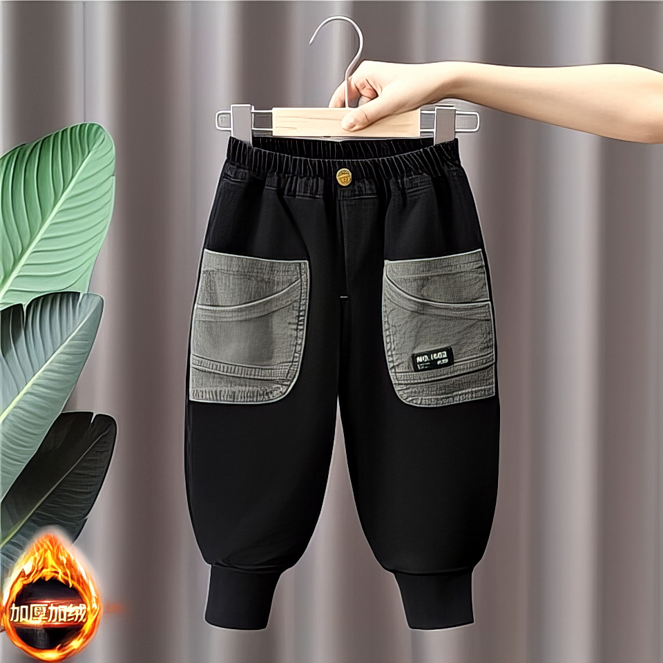 儿童新款加厚男童版子秋冬2024绒宝宝保暖小童裤牛仔裤韩夹绒裤加