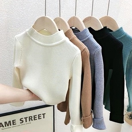 秋冬韩版男女童套头针织衫亲子童毛衣男宝宝洋气半高领打底衫潮