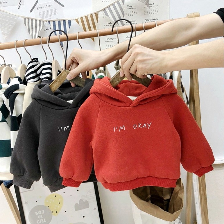 冬装小童打底衫加厚外套婴幼儿女时尚加绒卫衣连帽男童童保暖上衣