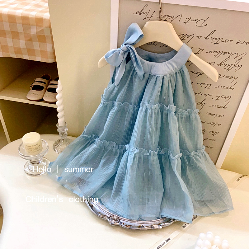 儿童周岁挂脖礼服裙子女宝洋气甜美女童夏季连衣裙超仙无袖蛋糕裙
