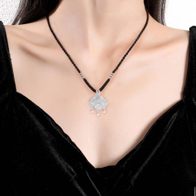 银千惠NFC有声平安锁纯银项链女款银锁长命锁情人节礼物送女友