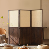 新中式 藤编屏风隔断禅意仿古可移动玄关客厅遮挡简约实木折屏民宿