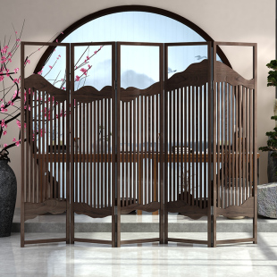 定制新中式屏风隔断实木镂空折屏客厅茶室酒店可折叠移动玄关遮挡