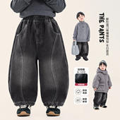 积木城堡男童牛仔裤 中小童 儿童一体绒加厚休闲裤 加绒2025冬装 新款
