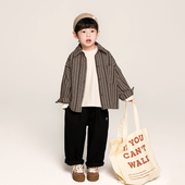 儿童复古条纹衬衣中小童森系长袖 新款 上衣春秋 2026春装 男童衬衫
