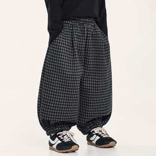 子秋冬2025新款 格子裤 秋装 韩版 儿童中小童灯笼裤 积木城堡男童裤