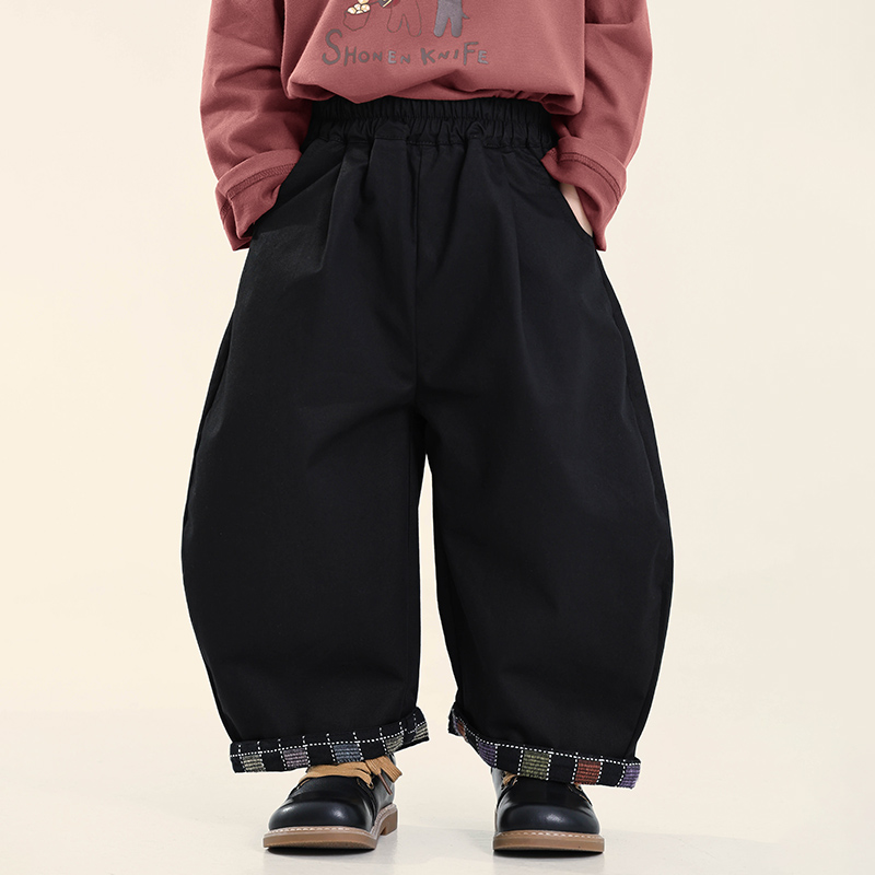 积木城堡男童裤子春秋2025新款秋装中小童撞色格子休闲裤中小童