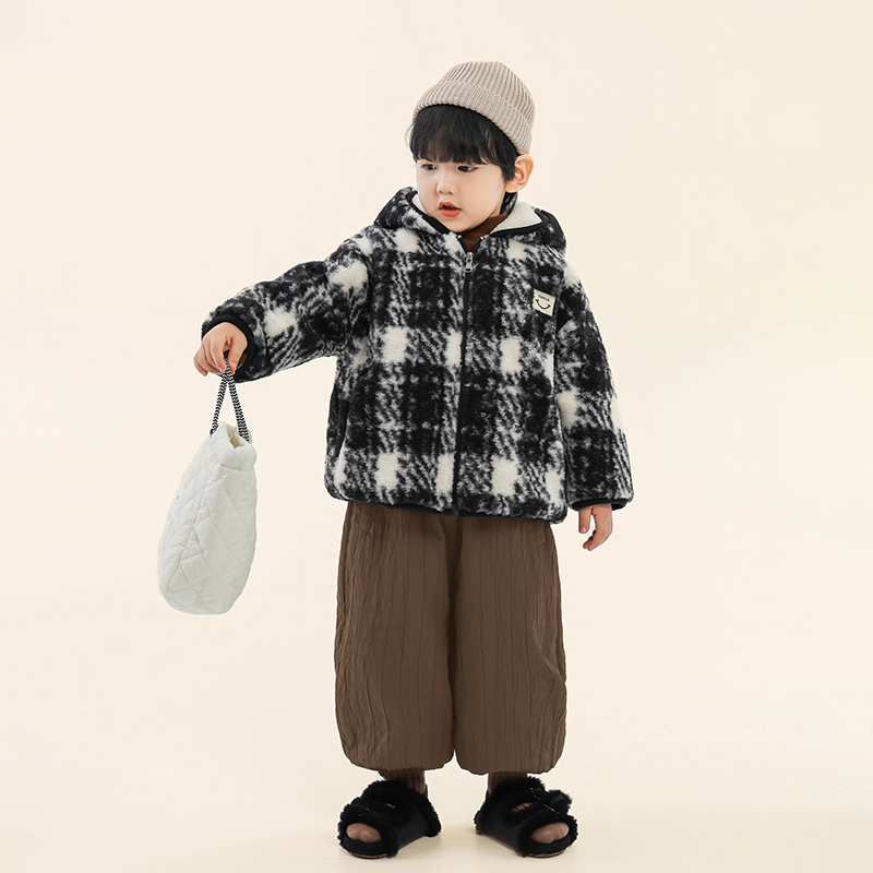 积木城堡 男童加绒外套2025冬装新款儿童中小童格子加厚毛毛衣