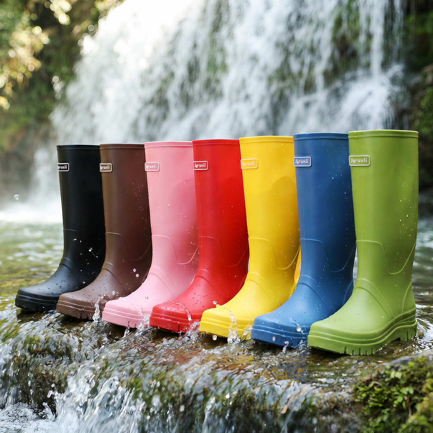 时尚简约雨靴女款高筒束口防水雨鞋四季加绒水靴户外防滑厚底胶鞋