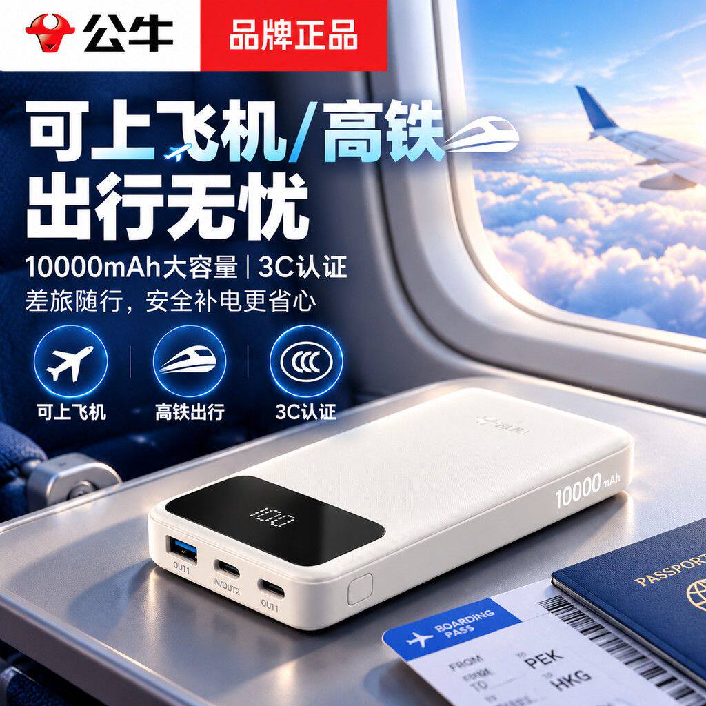 【3c认证充电宝】公牛半固态移动电源数显快充大容量10000毫安