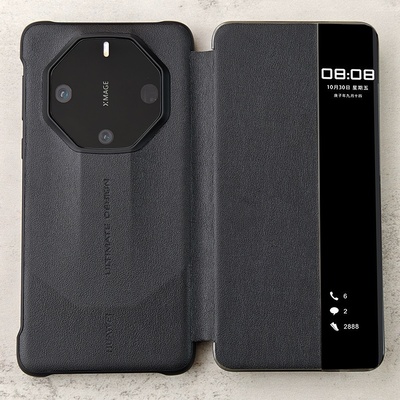 适用华为保时捷mate60rs手机壳超薄非凡大师原装智能翻盖保护套皮质皮套原厂