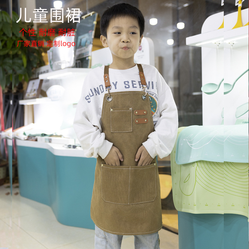 少儿专用款加厚儿童帆布围裙美术防脏款画室防水外贸咖啡教育围裙