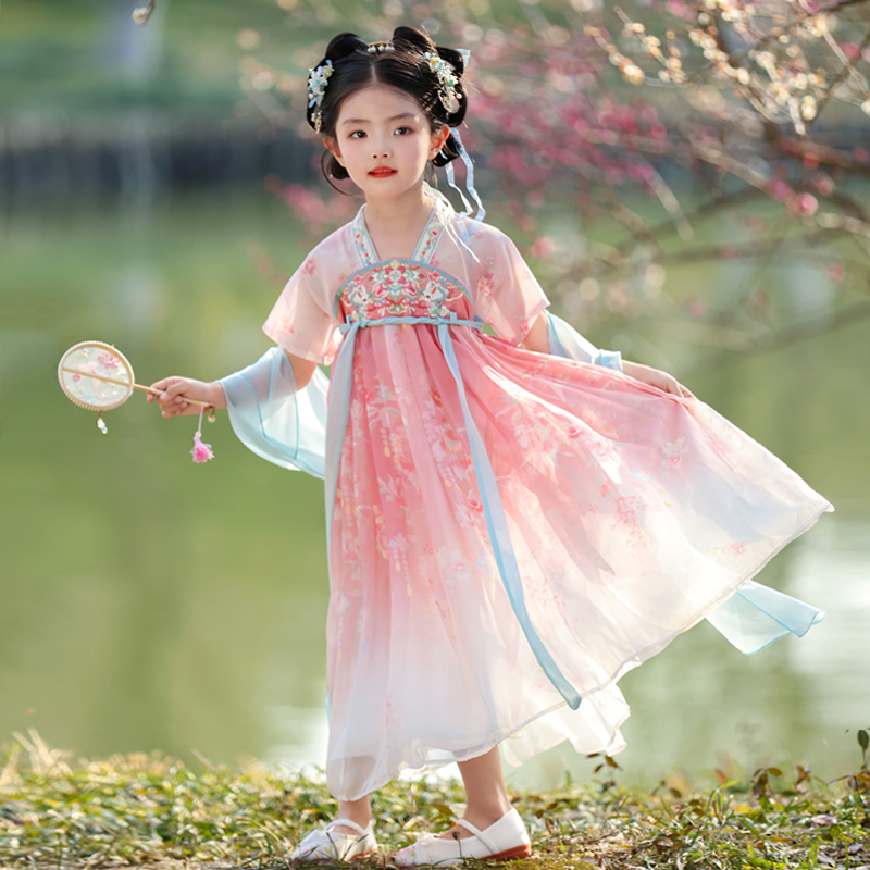 汉服女童2025新款春夏儿童古风超仙公主裙小女孩唐装国风连衣裙夏