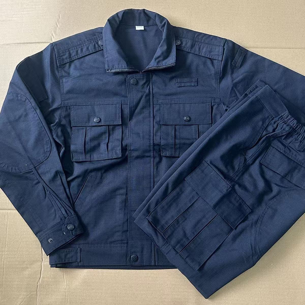 藏青网格耐磨防撕裂作训服物业保安训练服作战训练夏季工作服套装