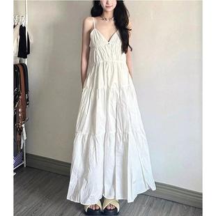 法式 小众气质长裙子潮 白色吊带裙海边度假风连衣裙女显瘦夏季 新款