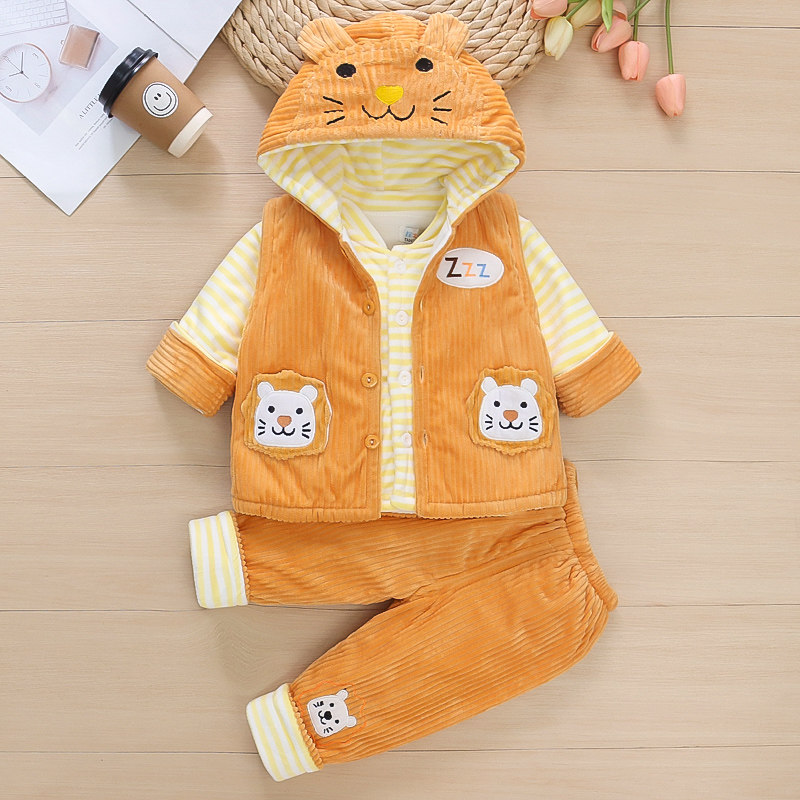 男女宝宝春秋夹棉套装新生婴幼儿外出衣服秋冬装加厚分体款三件套