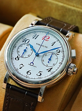 法拉苏蒂复古手表阿基米德ST19机芯精钢壳搪瓷红12表盘计时机械表