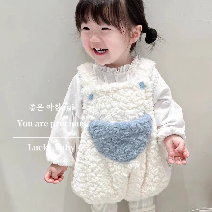 双层加绒背带裤男宝宝女宝宝加绒背带包屁裤可调节婴儿连身衣